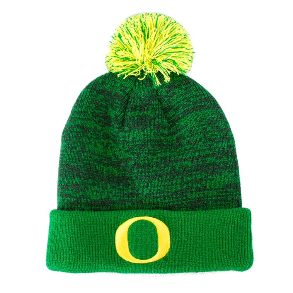 Classic Oregon O, Nike, Green, Beanie, Acrylic, Accessories, Unisex, Peak, Primetime, Cuffed, Pom, Hat, 856246